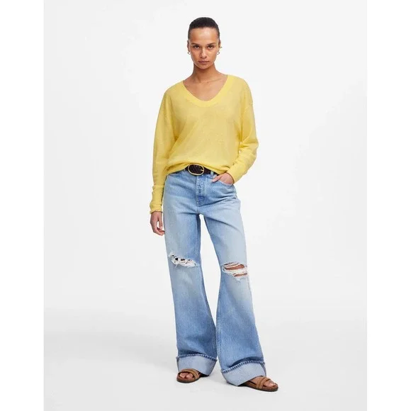 Madewell Cashmere U-Neck Pullover Iced Lemon Medium NWT - Picture 2 of 9